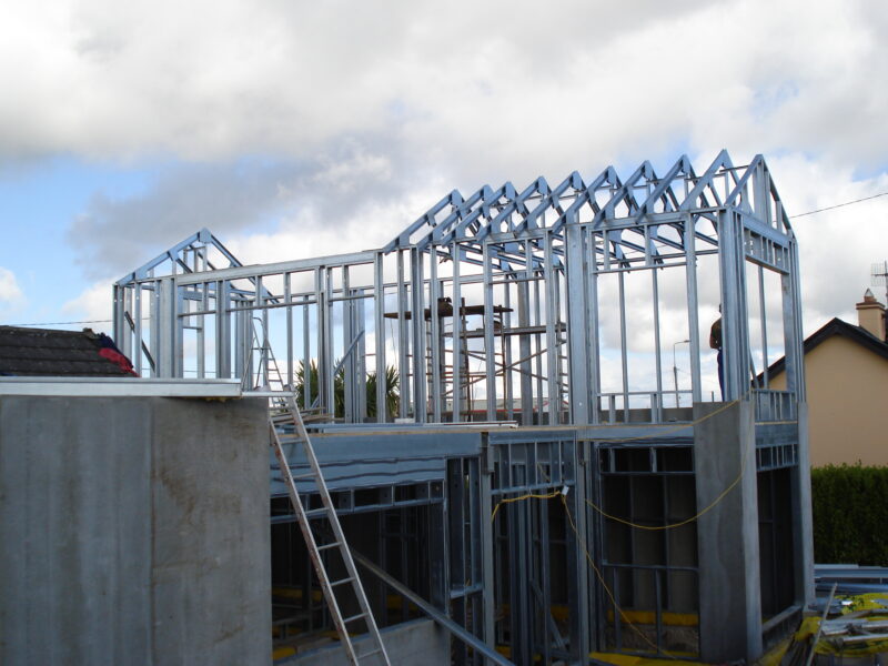 Prefabricated house during assembly