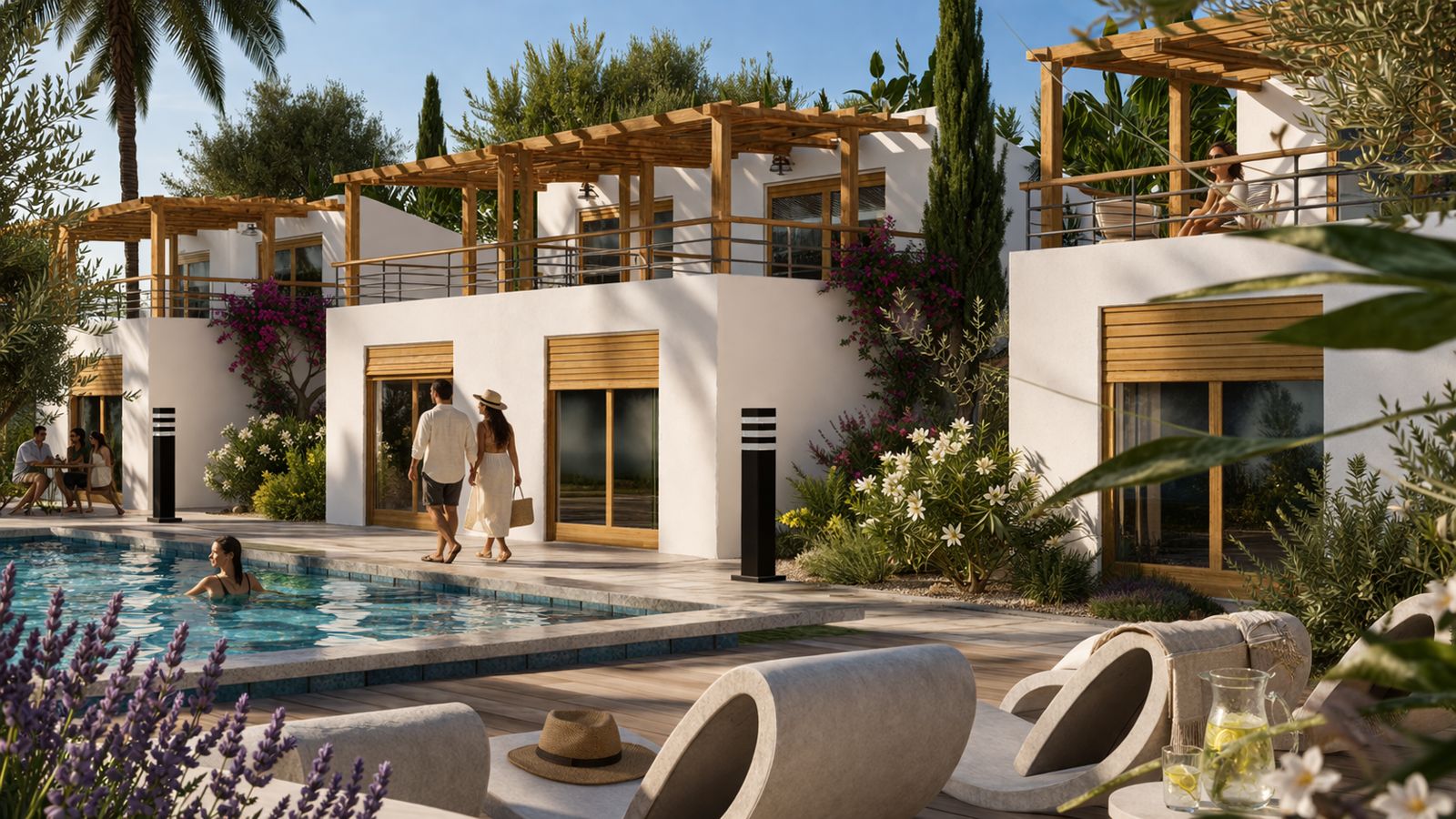 Poolterrasse vor den Apartments